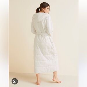 Garnet Hill 100% organic cotton grey Quilted hooded Robe/ Coat